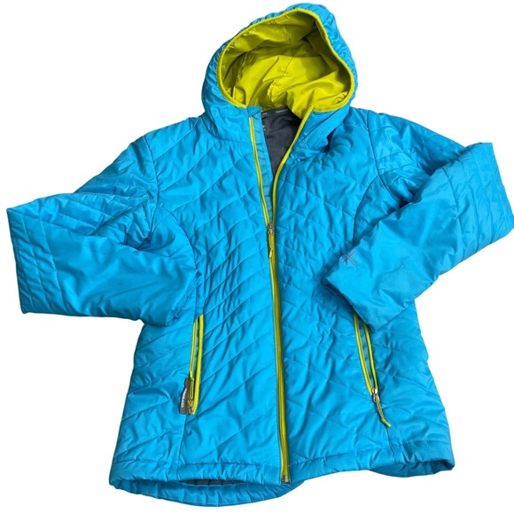Icebreaker Jackets & Blazers - Icebreaker Merino wool blendBlue Quilted Hooded Puffer Jacket Womens Small Lime